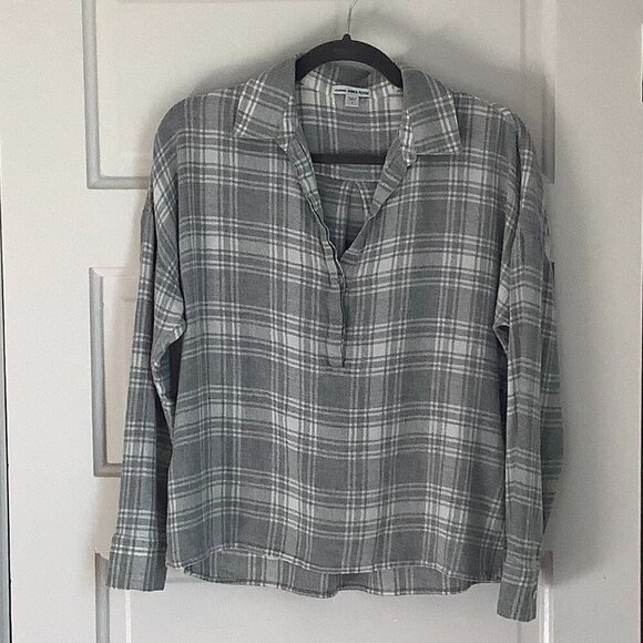 Standard James Perse pullover shirt plaid grey size 1 women's small - Picture 1 of 10